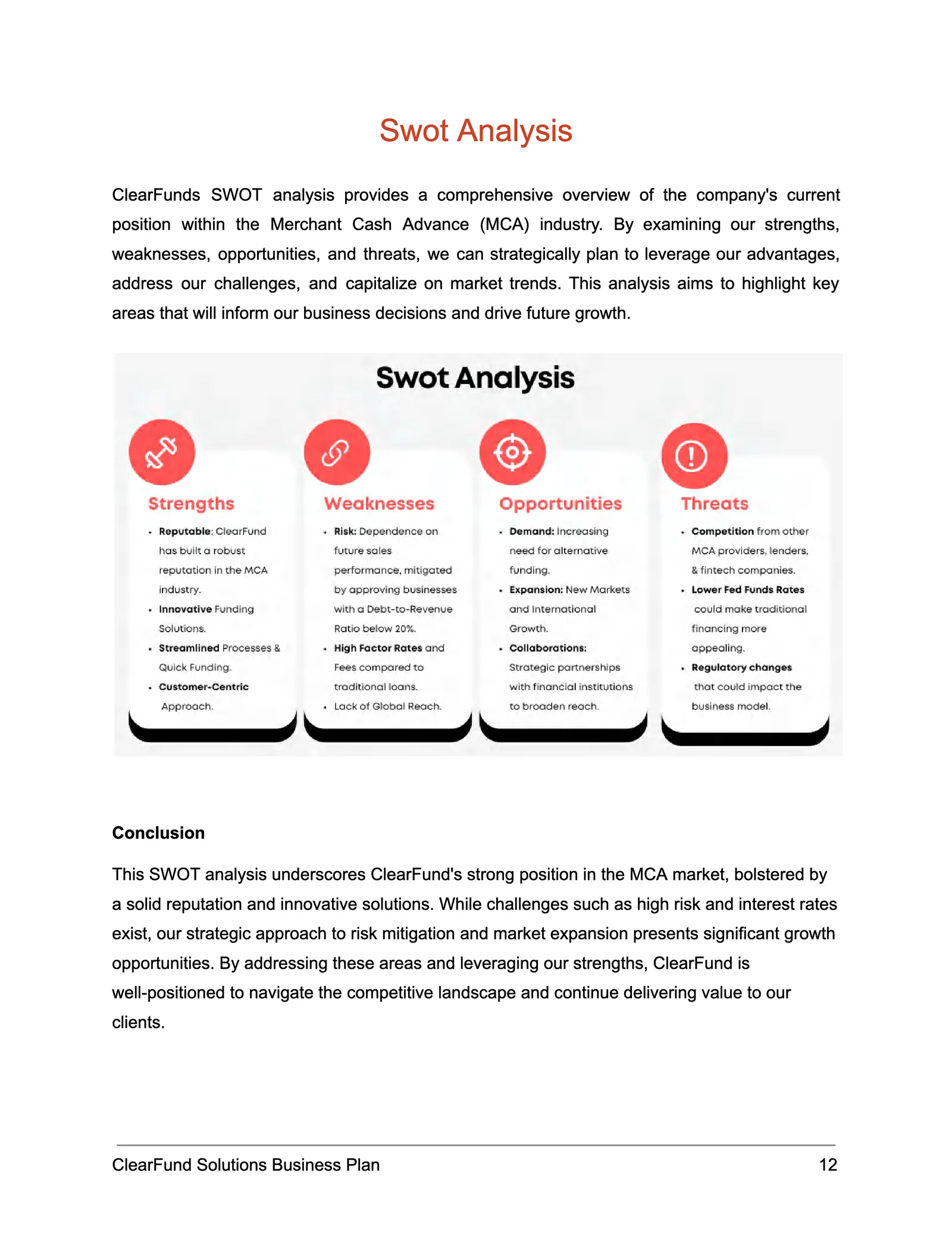 ClearFund Solutions — SWOT and risk