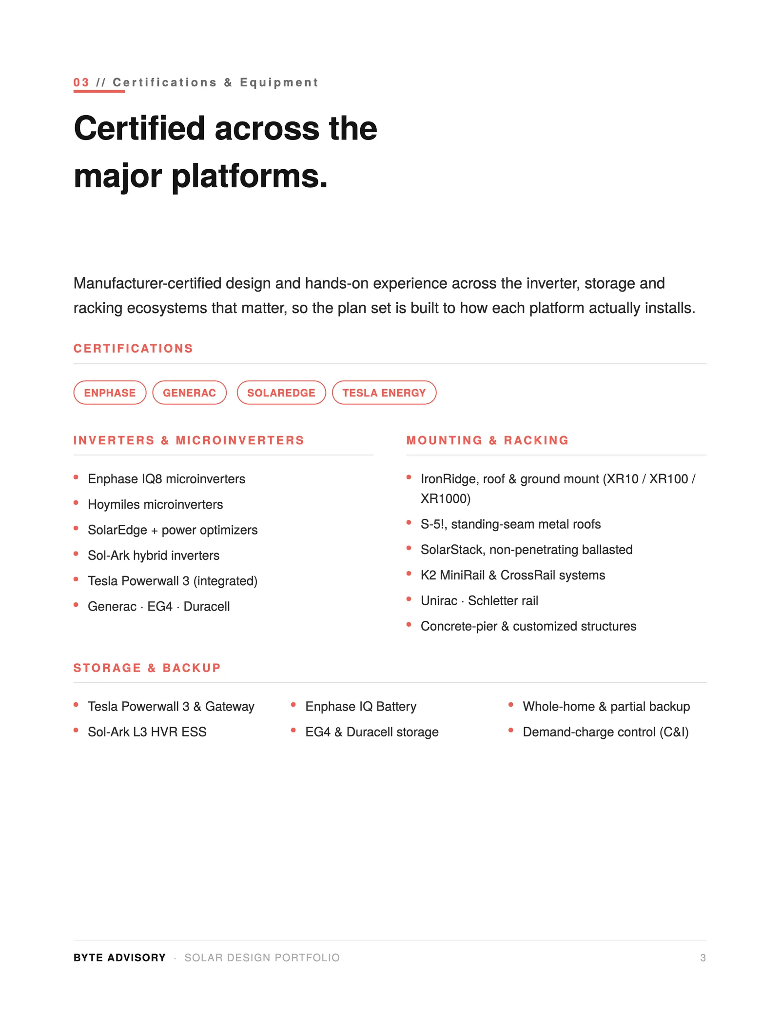 Solar Design Practice — Manufacturer certifications and platforms