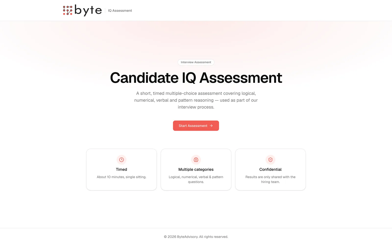 Byte IQ Assessment — Candidate funnel