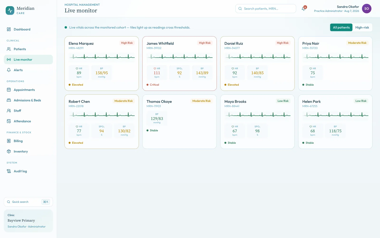 Meridian Care — Live vitals monitor