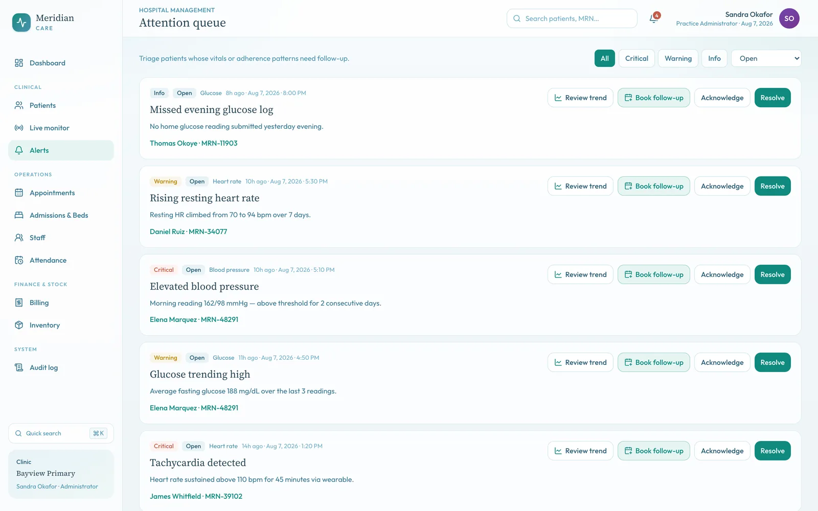 Meridian Care — Alert triage and handoff