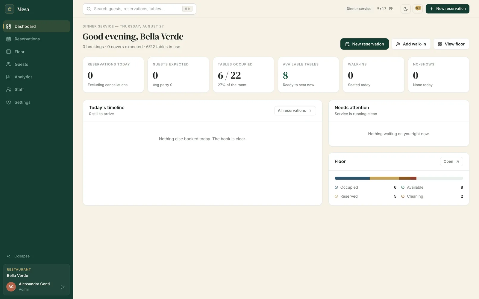 Mesa — Service dashboard