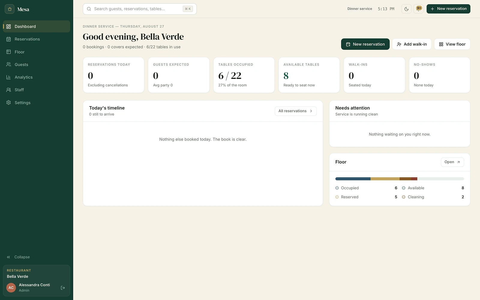 Mesa service dashboard