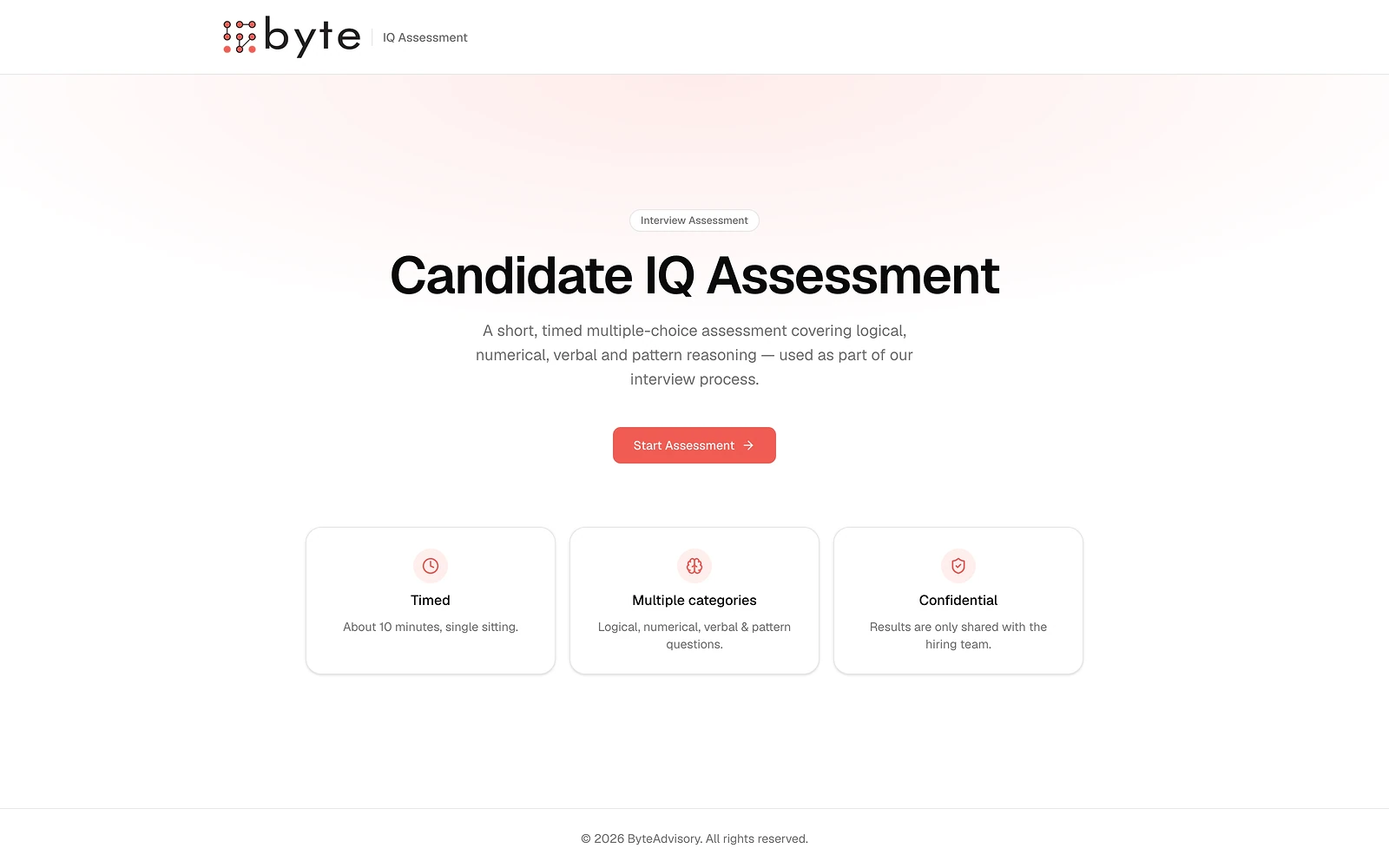 Byte IQ Assessment candidate funnel