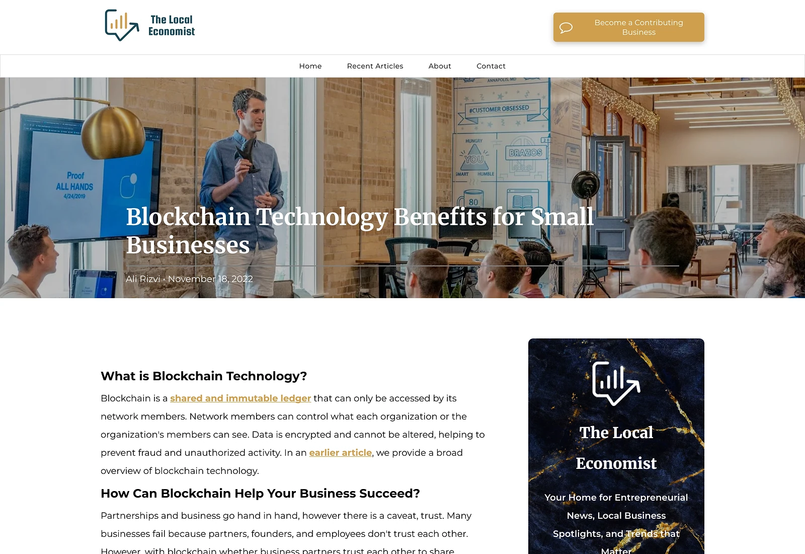Blockchain Technology Benefits for Small Businesses on The Local Economist