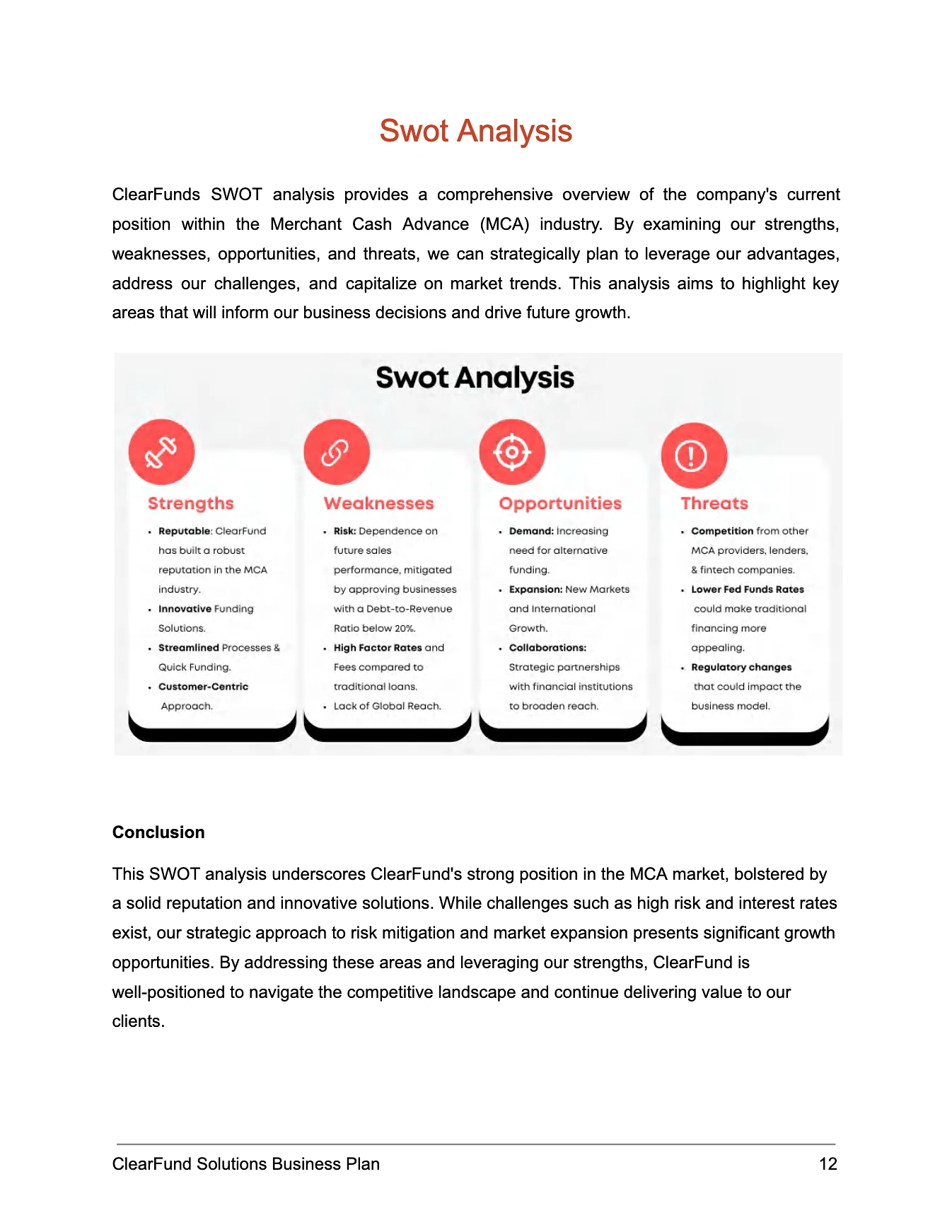 ClearFund Solutions SWOT analysis page