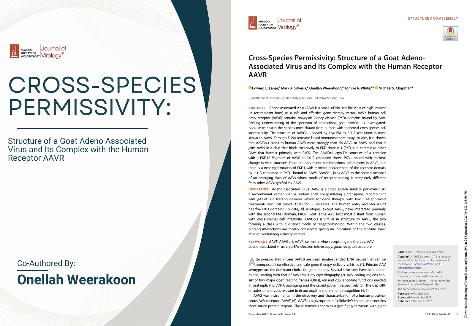 Opening spread of the Cross-Species Permissivity paper published in the Journal of Virology