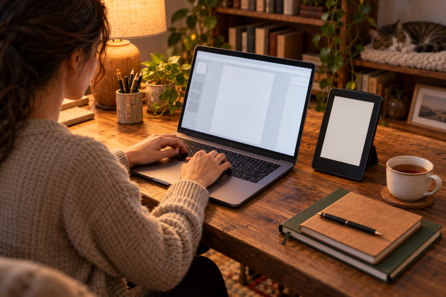 Writer drafting an ebook on a laptop
