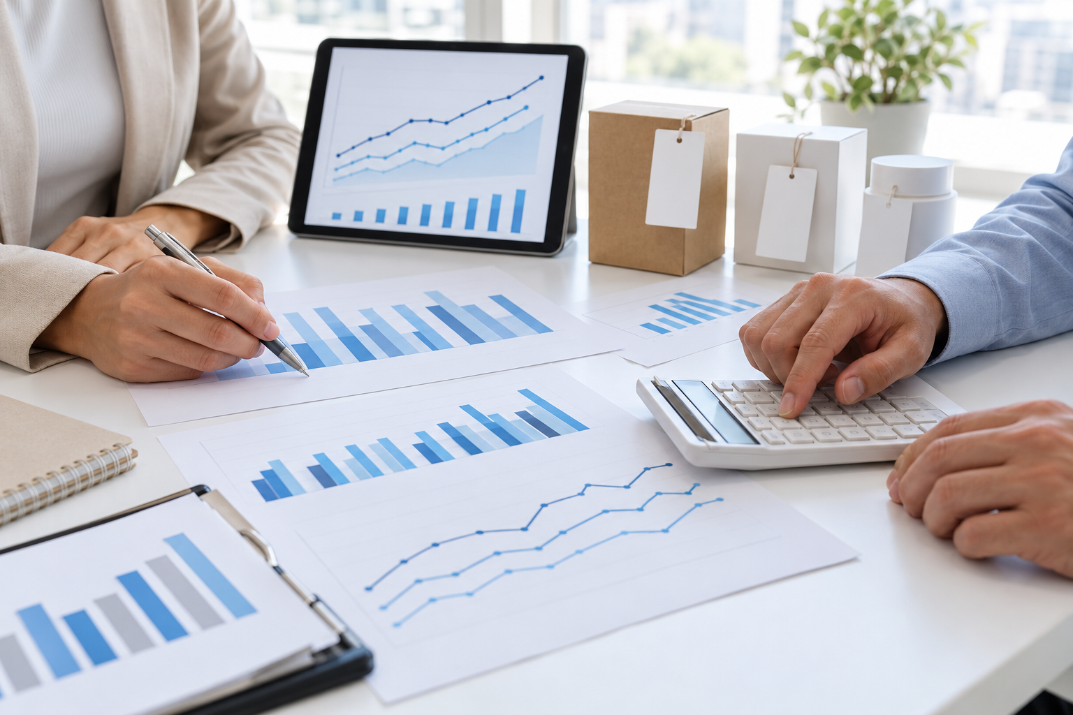 Analysts comparing product pricing data