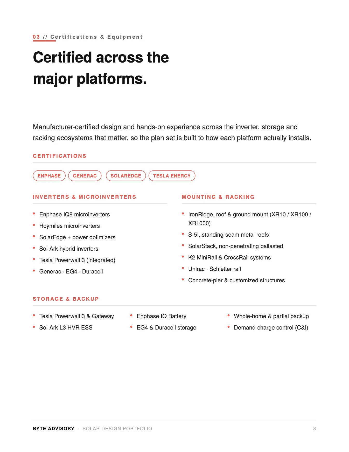 Manufacturer certifications and platforms