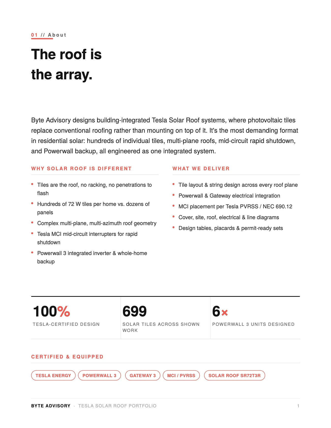 Opening page of the Tesla Solar Roof portfolio