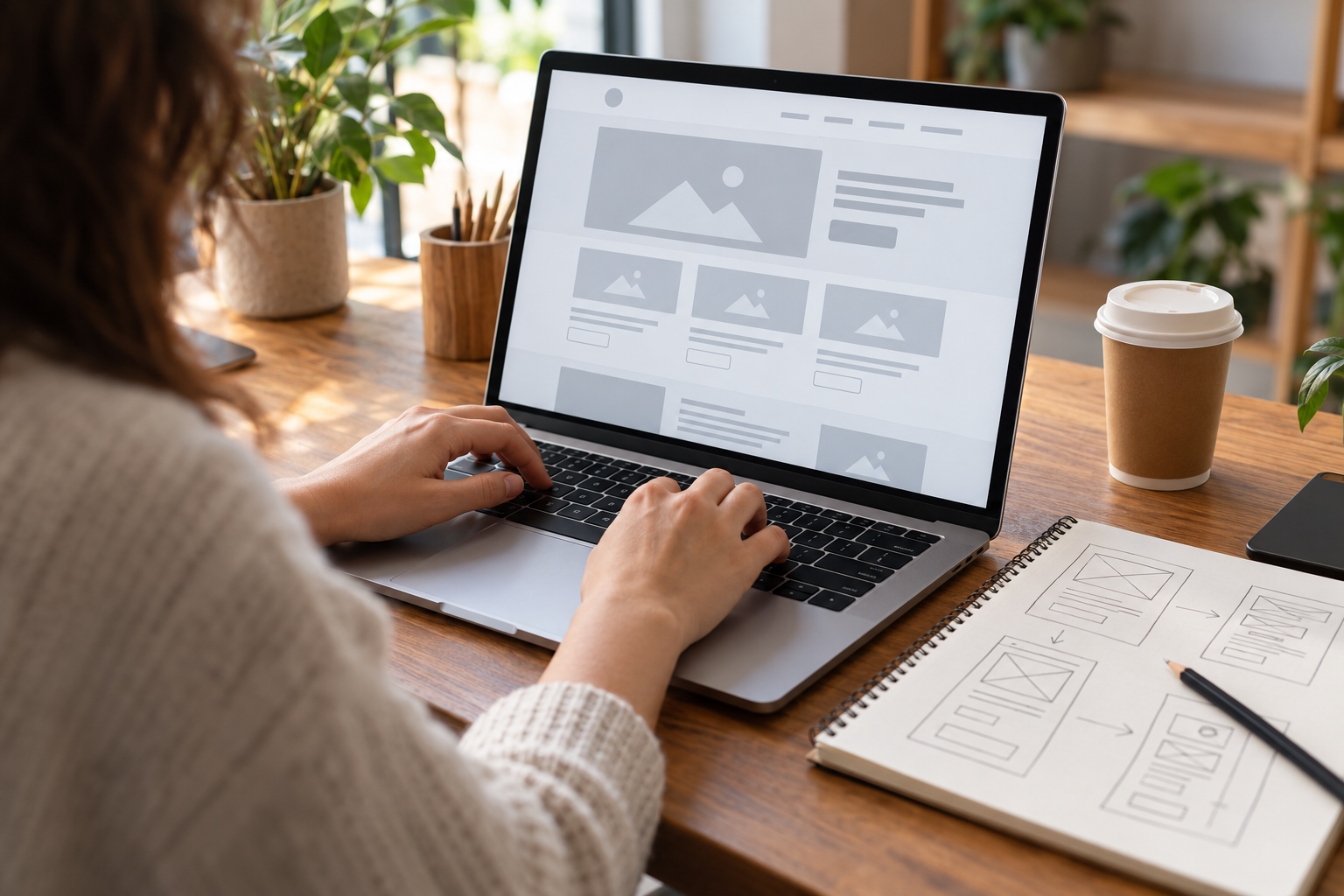 Web designer working on a website wireframe